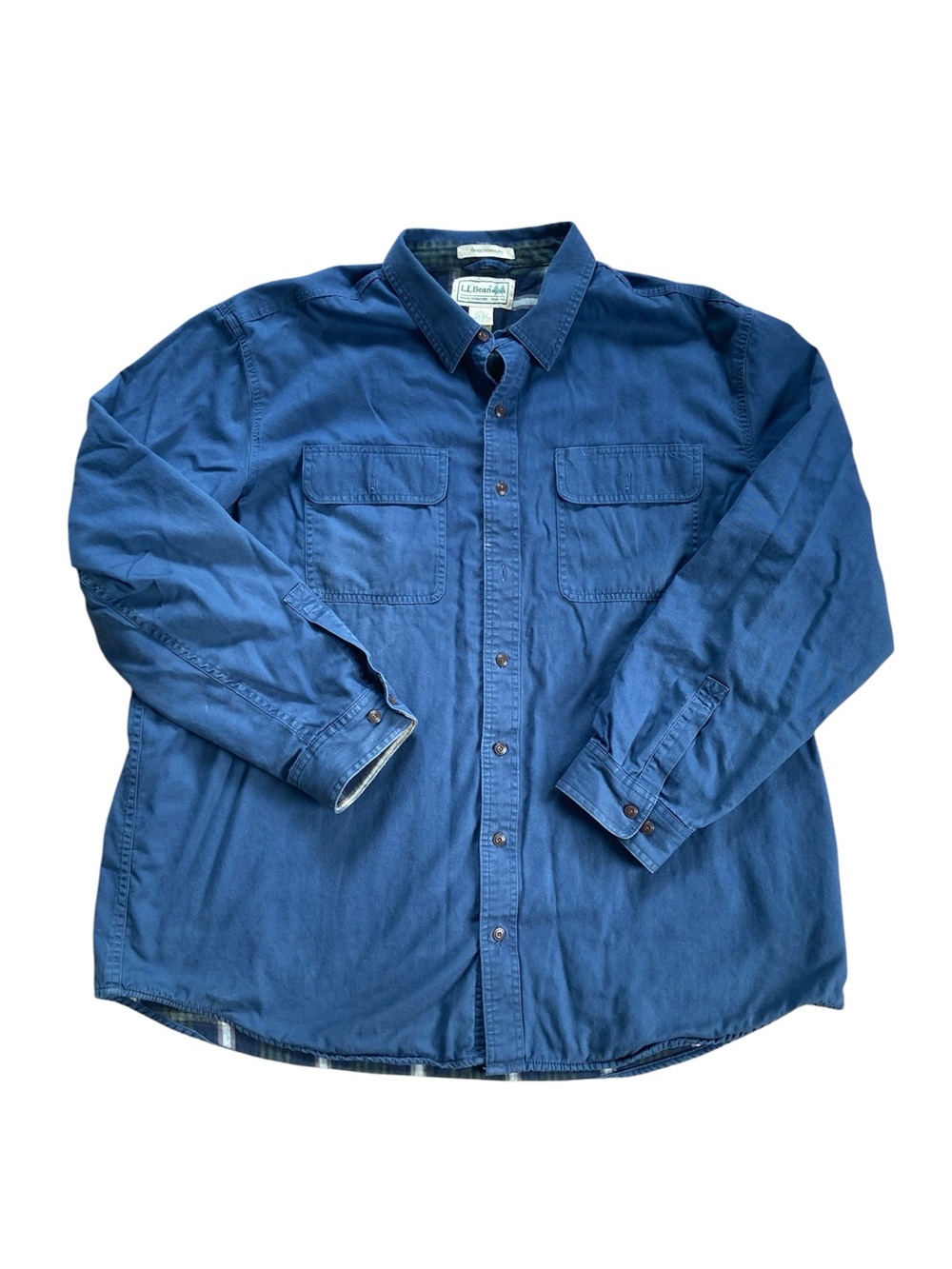 LL Bean Flannel Lined Shirt Mens Size XXL Regular Blue Long Sleeve Outdoors